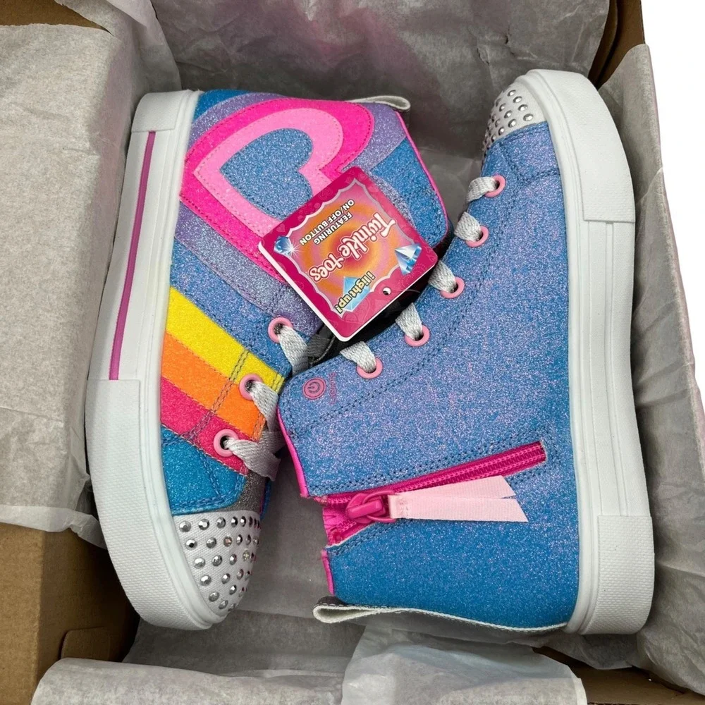 Skechers Youth Big Girl's Twinkle Toes High Top Sneakers Size 3 Rainbow Light-Up